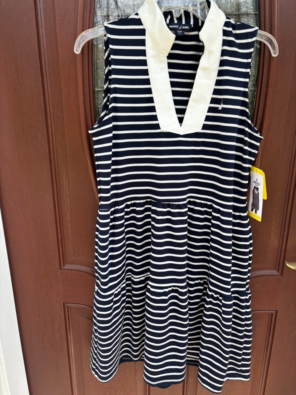 Nautica Jeans Navy & White Striped Polo Top